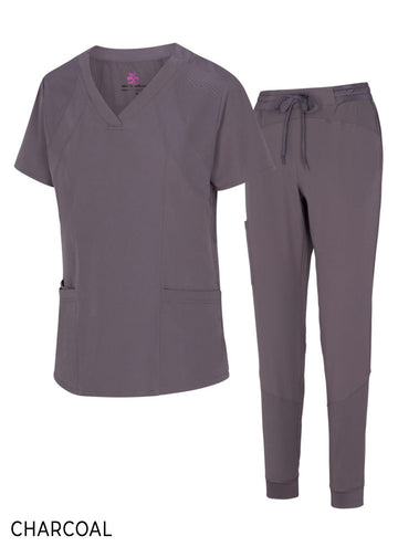 CHARCOAL GREY NATURAL WOMAN’S COOL STRETCH JOGGER SCRUB SETS