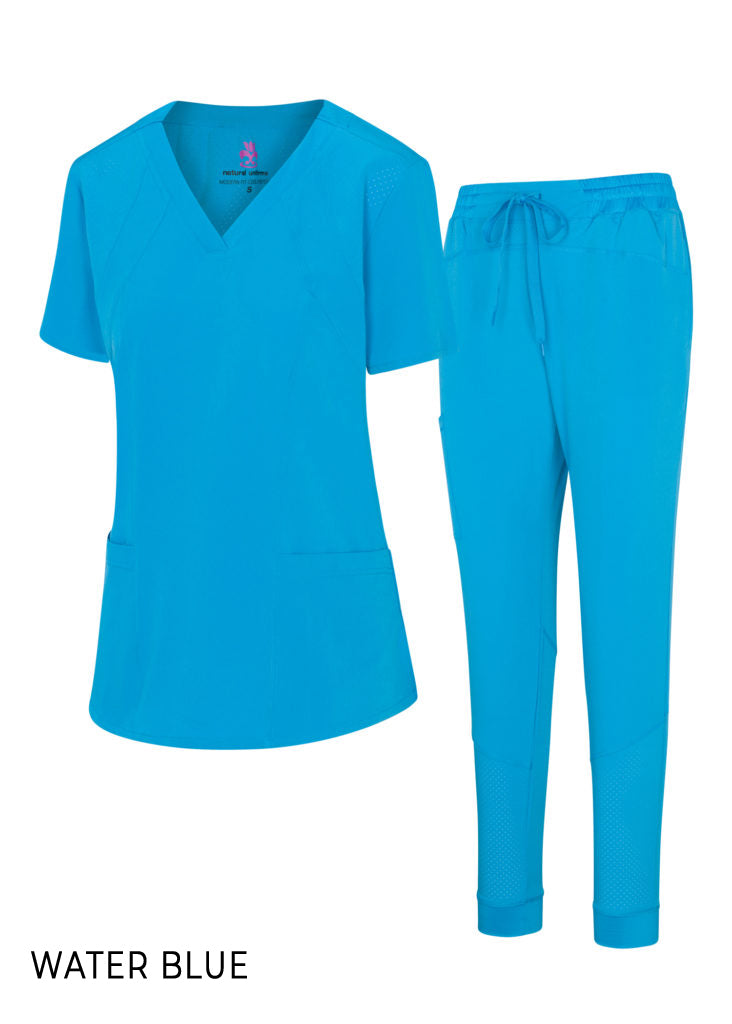 WATER BLUE NATURAL WOMAN’S COOL STRETCH JOGGER SCRUB SETS