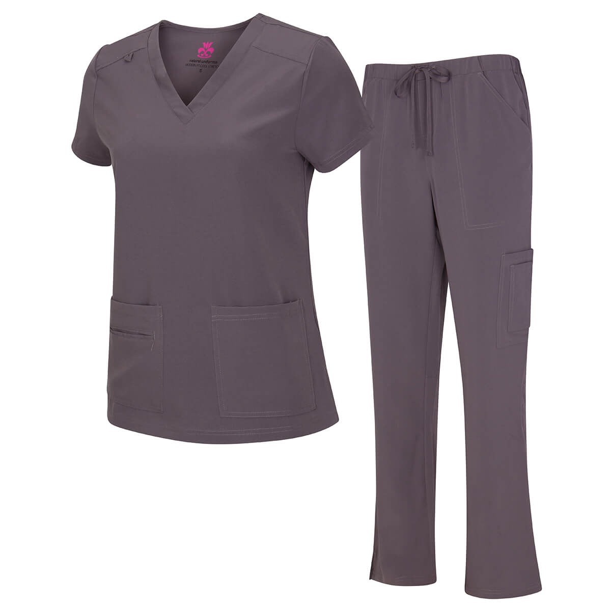 Charcoal Grey ~ Natural Women’s Stretch V-Neck Cargo Top and Pant Set