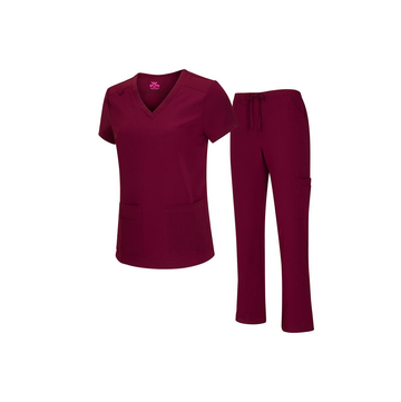 BURGUNDY~ Natural Women’s Stretch V-Neck Cargo Top &Pants Set