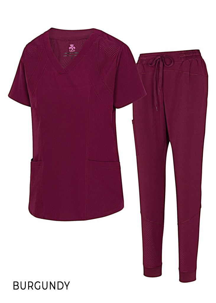 BURGUNDY NATURAL WOMAN’S COOL STRETCH JOGGER SCRUB SETS