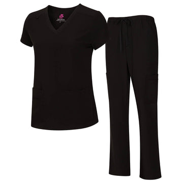 BLACK~Natural Women’s Stretch V-Neck Cargo Top and Pant Set